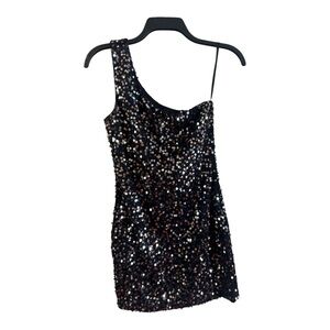 Forever 21 Black Sequin One-Shoulder Dress Size Small